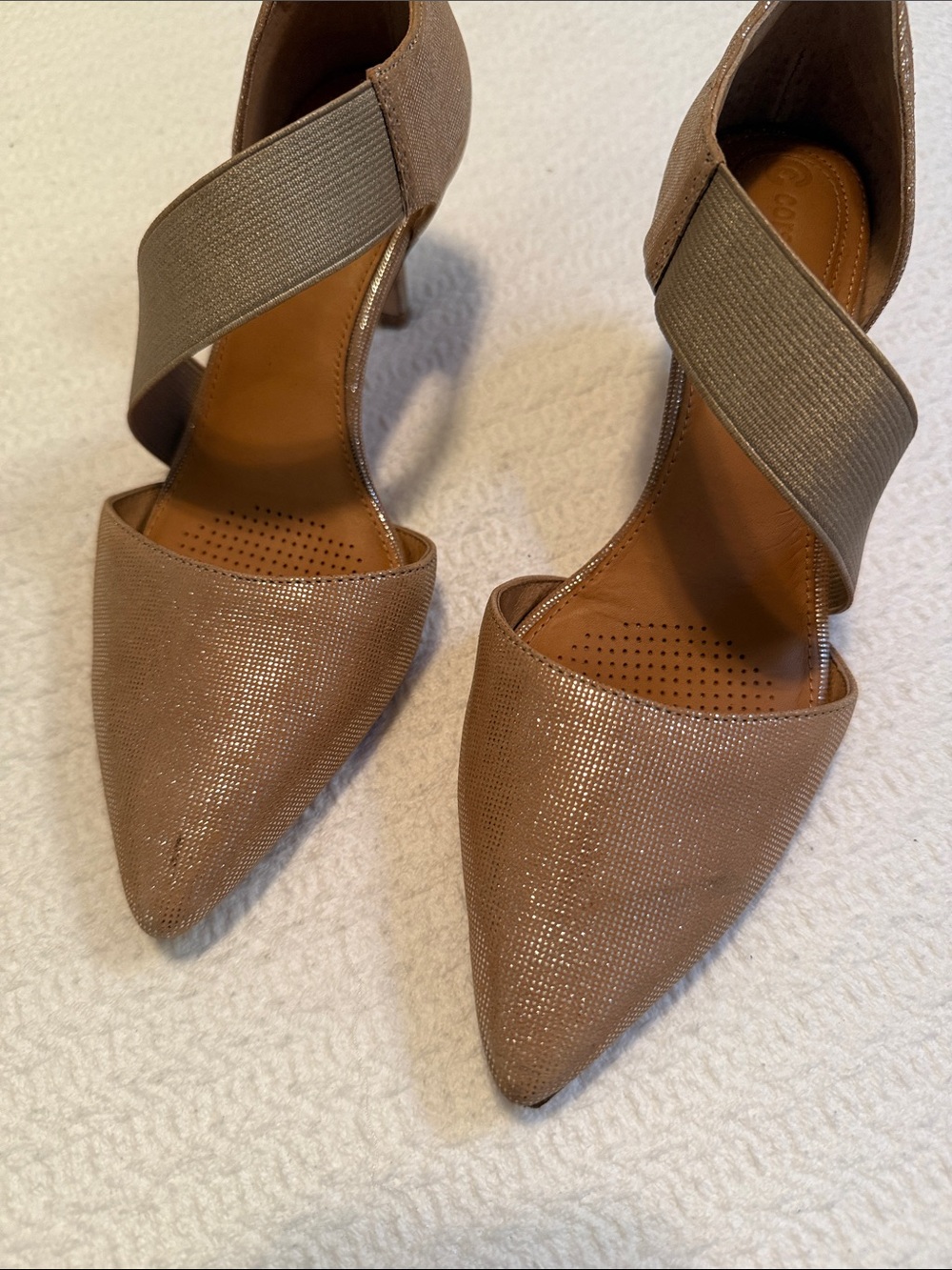Corso Como Shimmery Taupe Pointed-Toe Strappy Heels